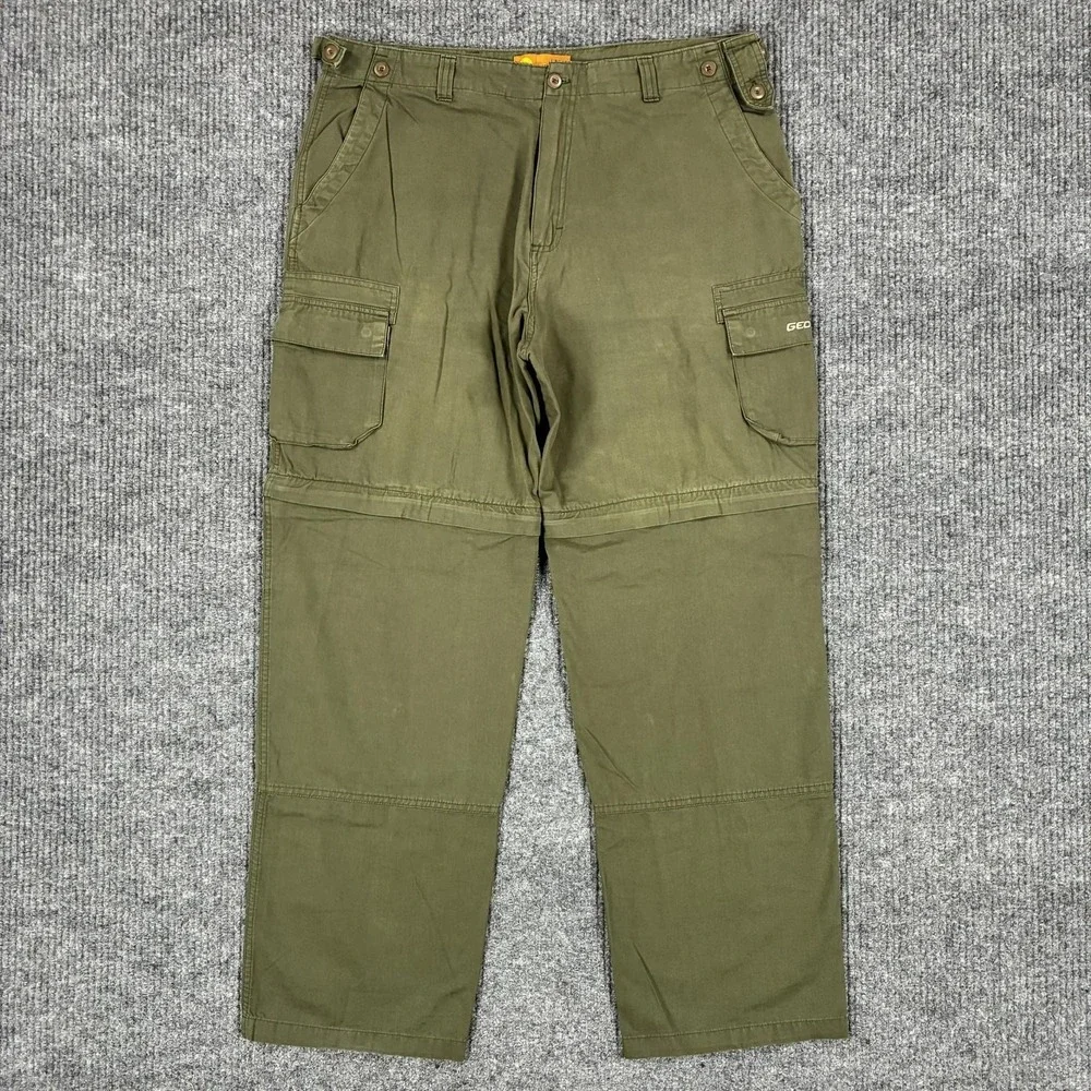 Geologic Cargo Pants Mens 36x30 Green Cotton Canvas Workwear Straight Leg Casual